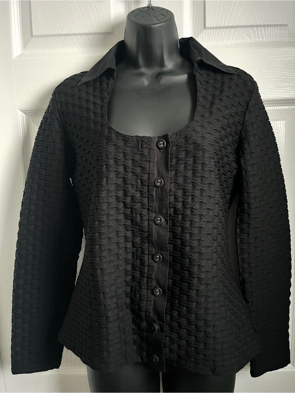 Vintage Rayure Paris Black Popcorn Textured Top Blouse Y2K Whimsigoth 40 Medium